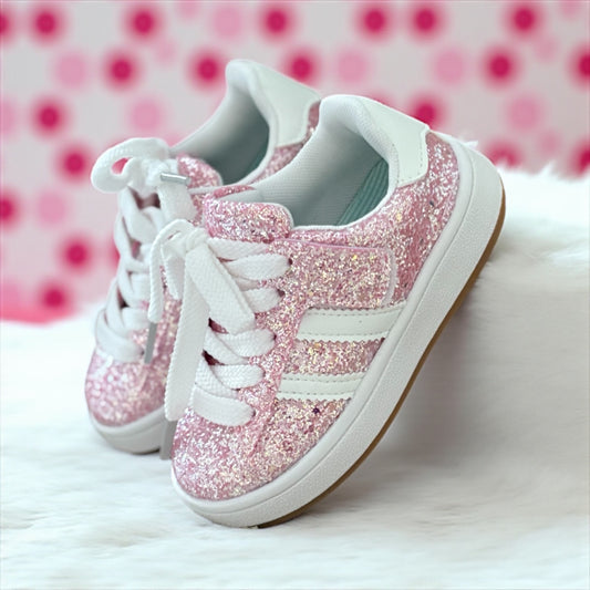 👟 Baskets Fille Roses à Paillettes – Fermeture Scratch (Pointure 25 à 30)