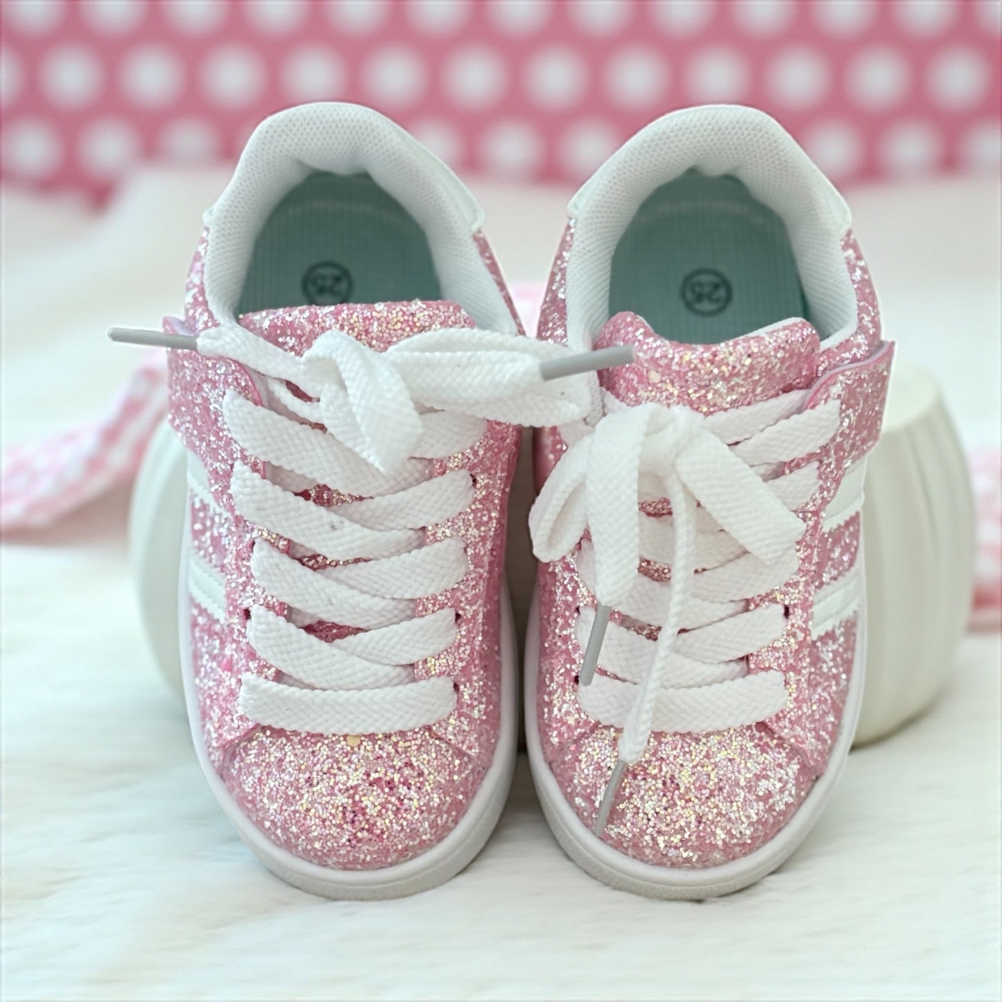 👟 Baskets Fille Roses à Paillettes – Fermeture Scratch (Pointure 25 à 30)